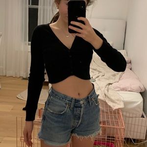 Tna cropped waffle button up